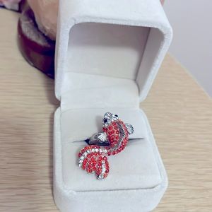 Silver pave goldfish ring